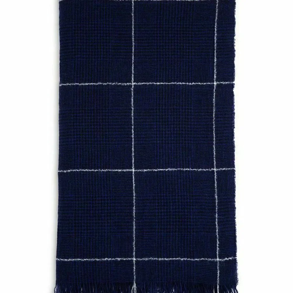 Paolo Mariani Royal Blue White Plaid Wool Cashmere Blend Scarf NWT